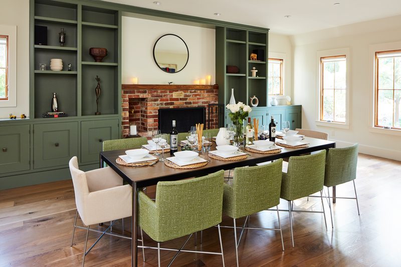 Formal dining room with fireplace