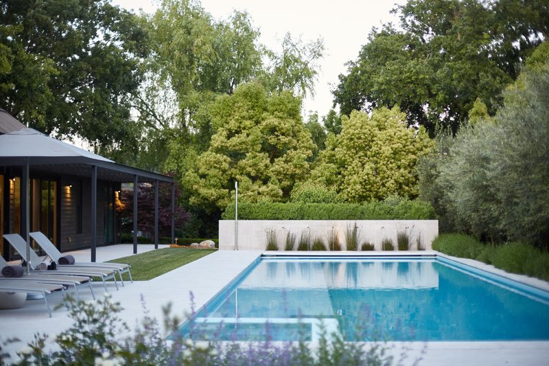 Terraced garden pathway at golden hour
