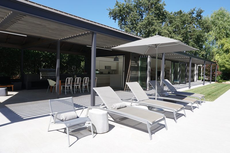 Pool deck with lounge chairs